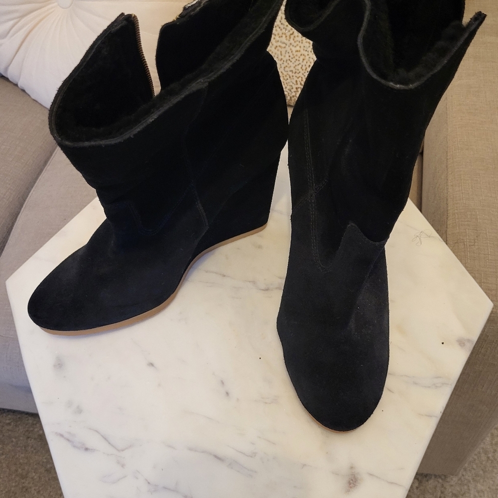 Coach Black Suede Wedge Boots